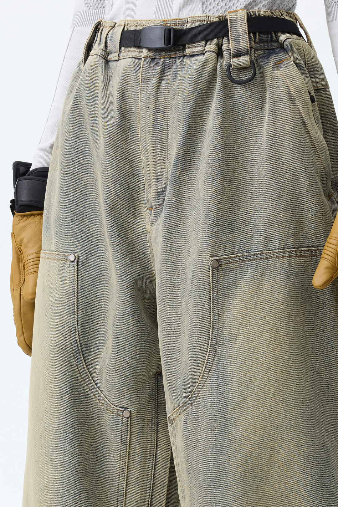 Women's Washed Olive Real Denim Utility-Panel Baggy Snow Pants