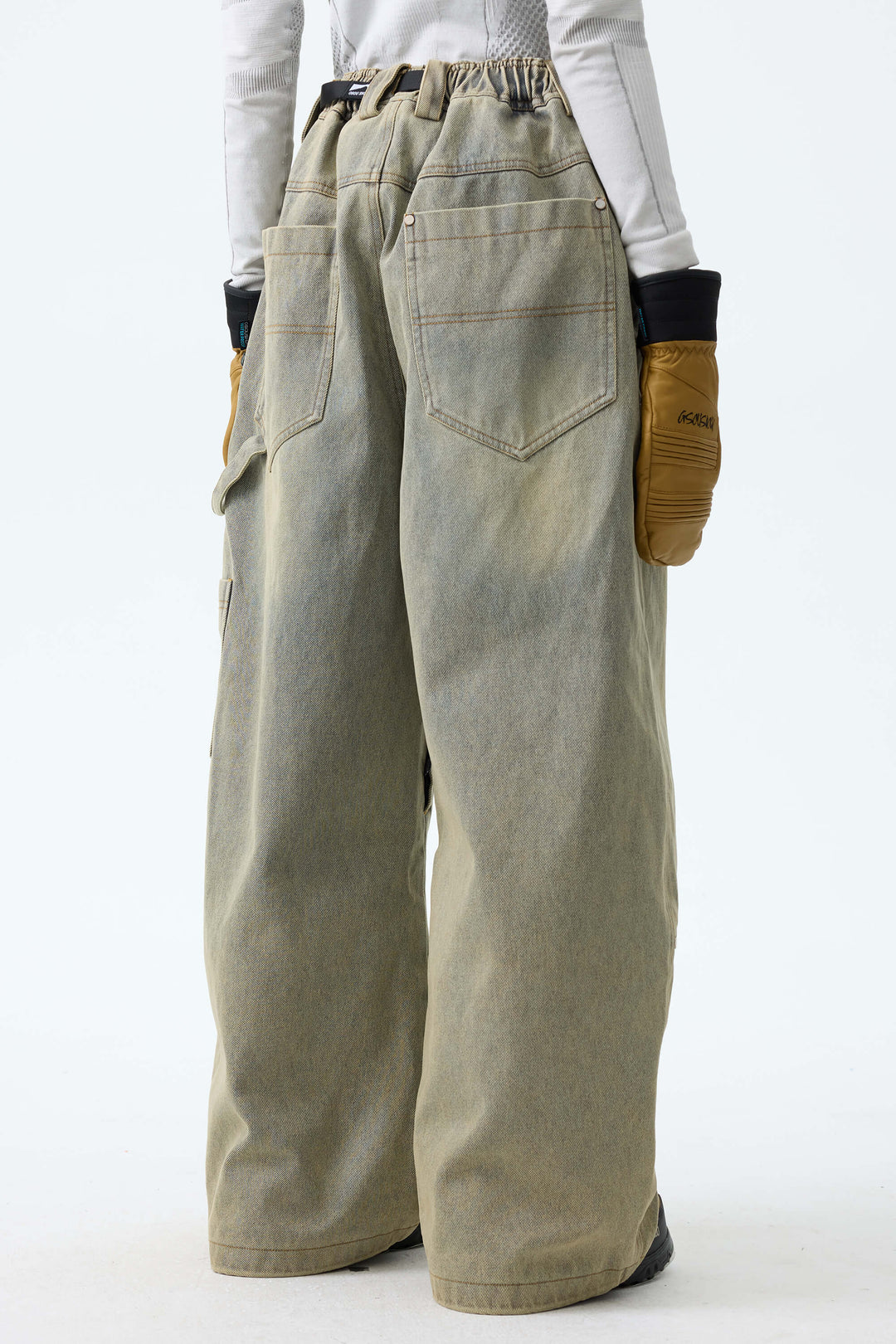 Women's Washed Olive Real Denim Utility-Panel Baggy Snow Pants