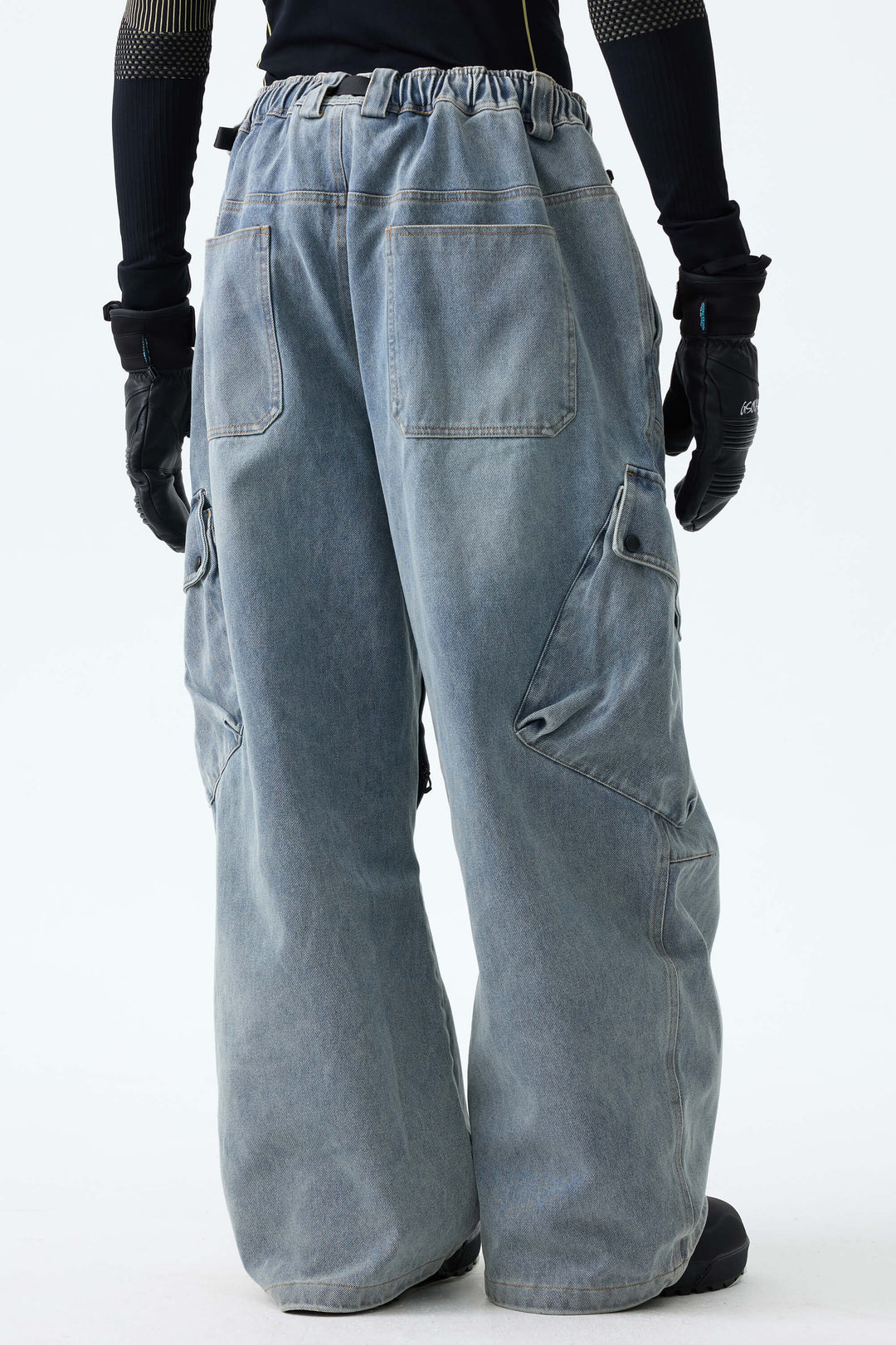 Men's Dusty Blue Wash Real Denim Vintage Utility Cargo Snow Pants