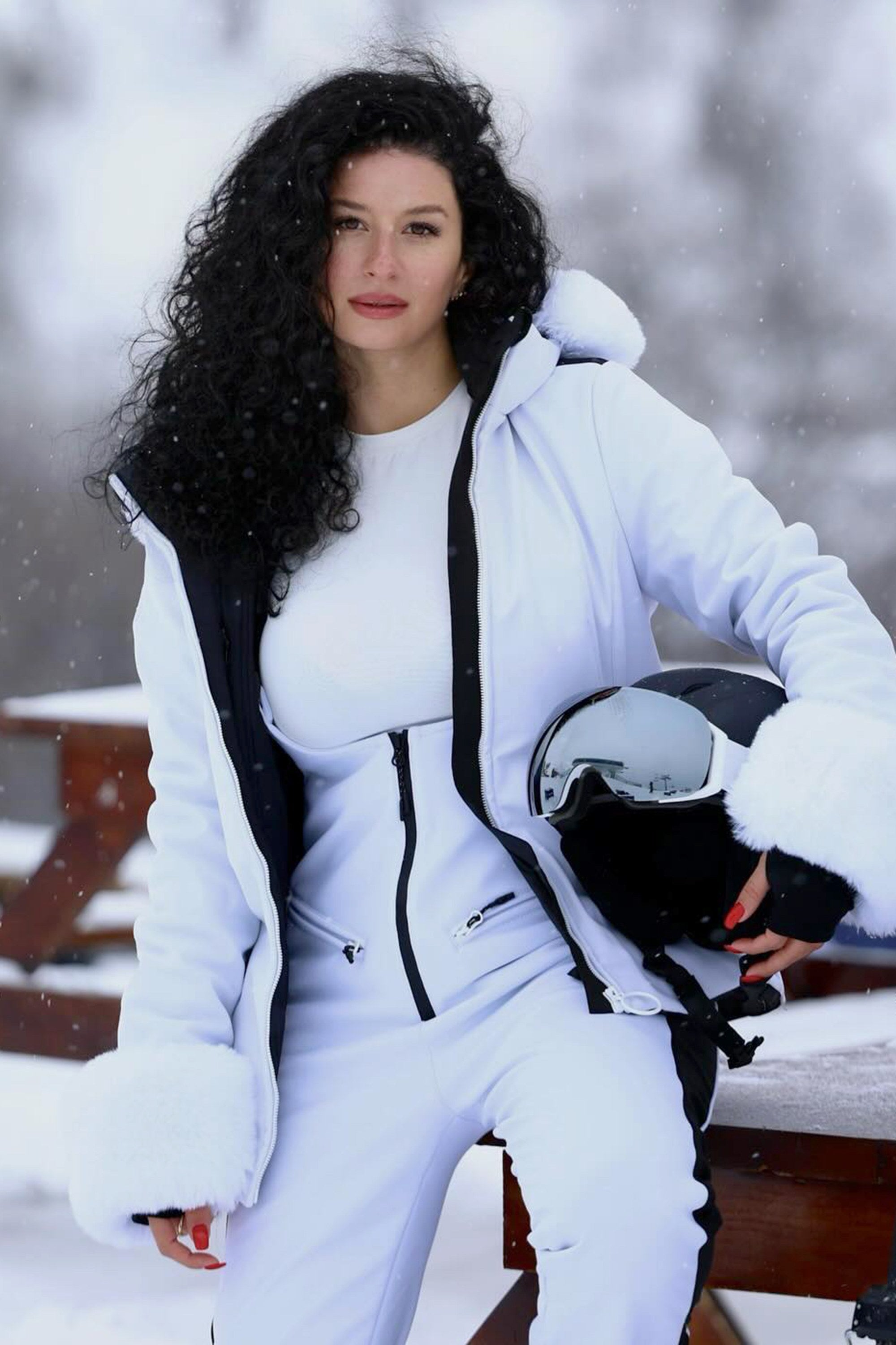 Women's Orange 3D-Cut Faux Fur Stretch Insulated Ski Jacket – GSou