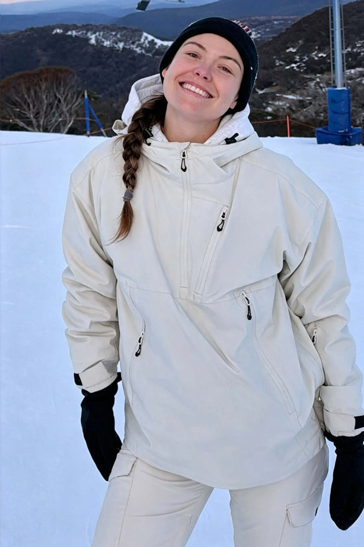Damen-Schneeanorak in Pink mit Farbverlauf, seitlichem Reißverschluss und Belüftungsöffnung, komplett versiegelt und isoliert