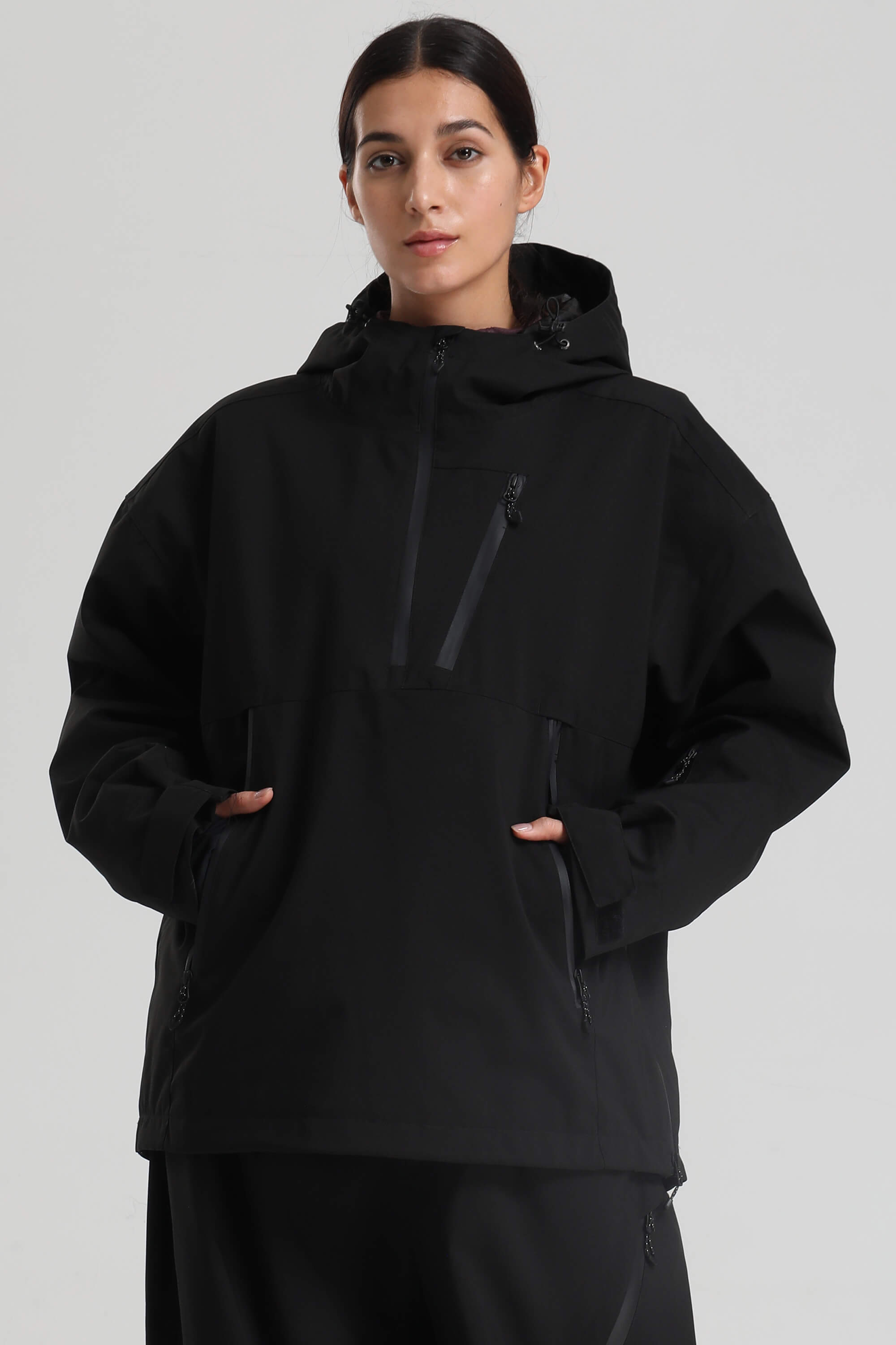 Women's Black Side-Zip Vent Fully Sealed Insulated Snow Anorak