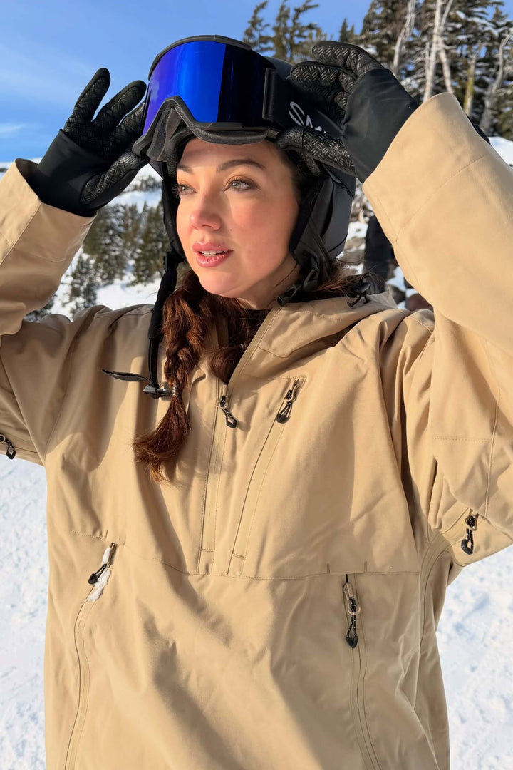 Women's Khaki Side-Zip Vent Fully Sealed Insulated Snow Anorak