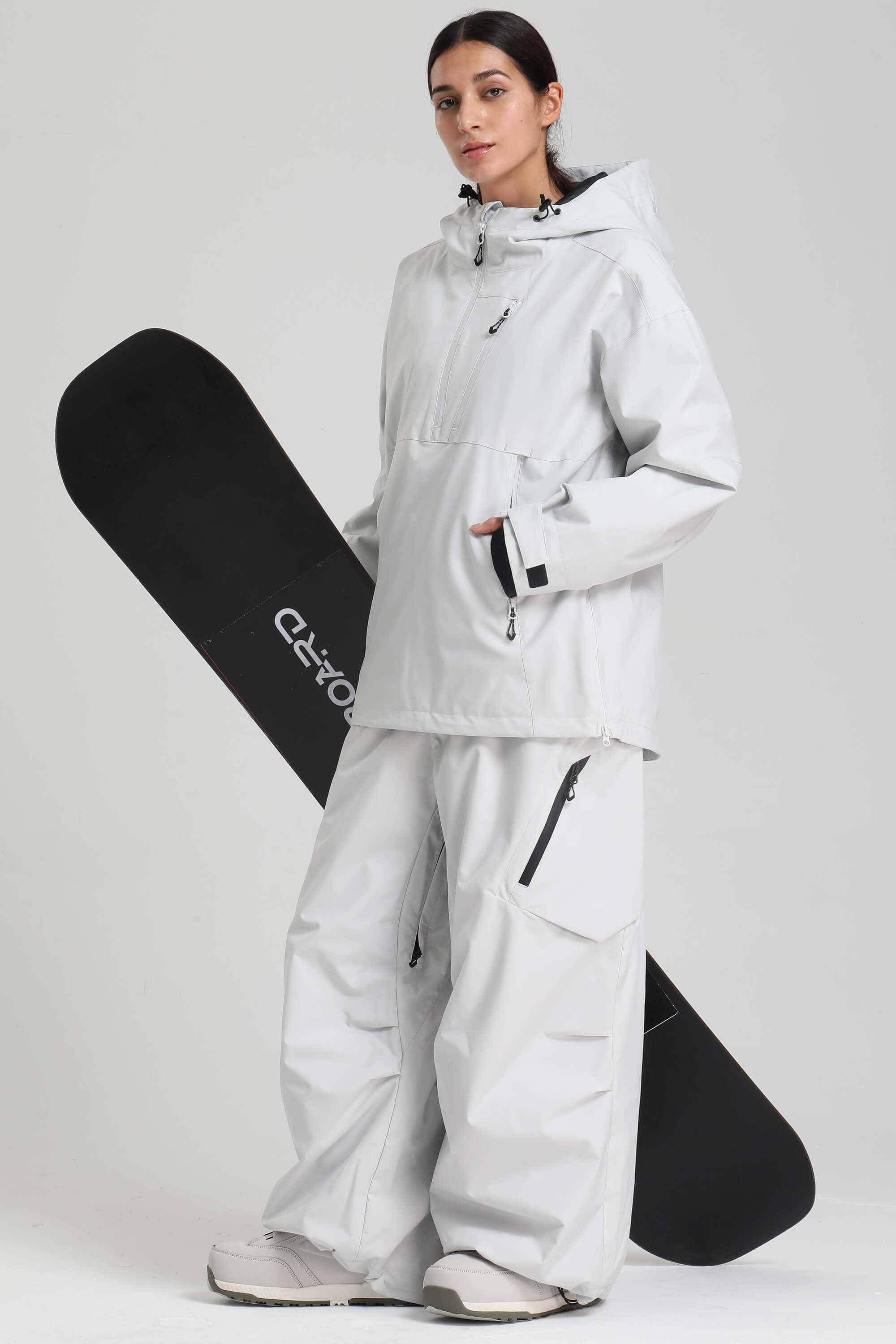 レディース ライトグレー サイドジップベント 完全防水断熱スノー