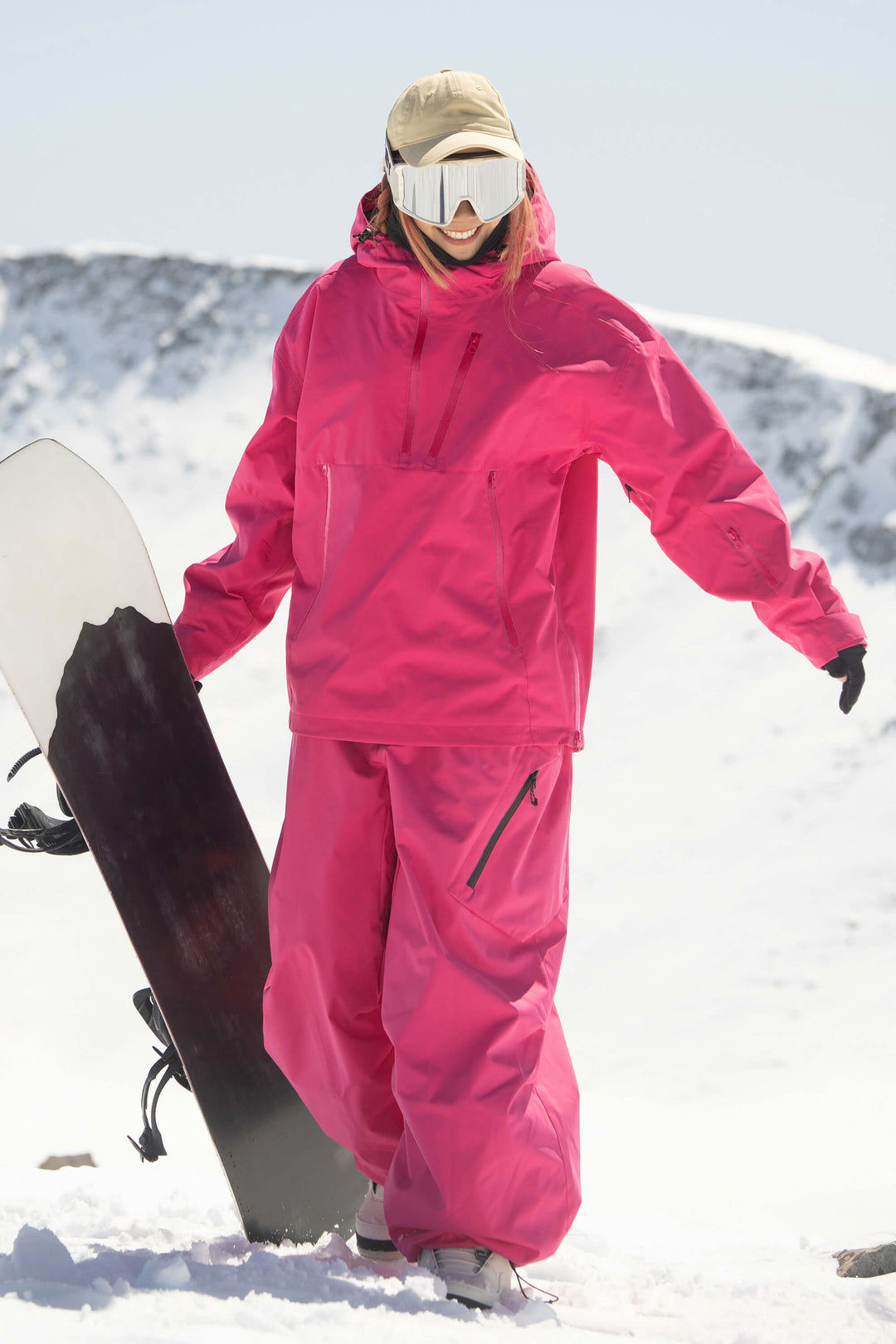 Anorak de neige isolant entièrement scellé à fermeture éclair latérale dégradée rose pour femme 
