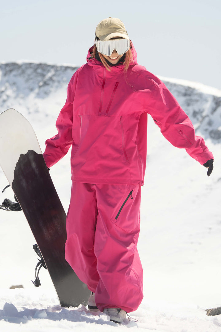 Anorak de neige isolant entièrement scellé à fermeture éclair latérale dégradée rose pour femme 