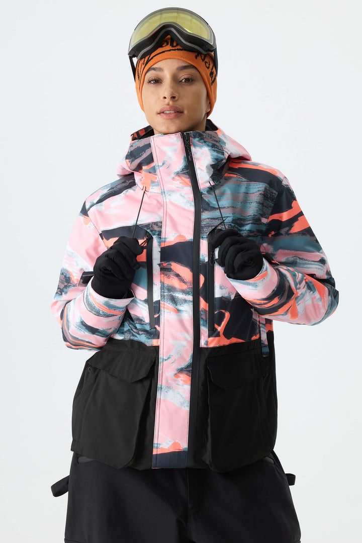 Women's Splatter Printed Two-Tone Performance Insulated Snow Jacket