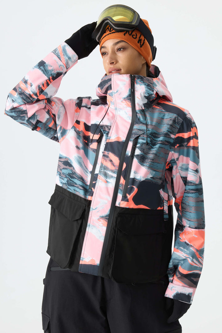 Women's Splatter Printed Two-Tone Performance Insulated Snow Jacket