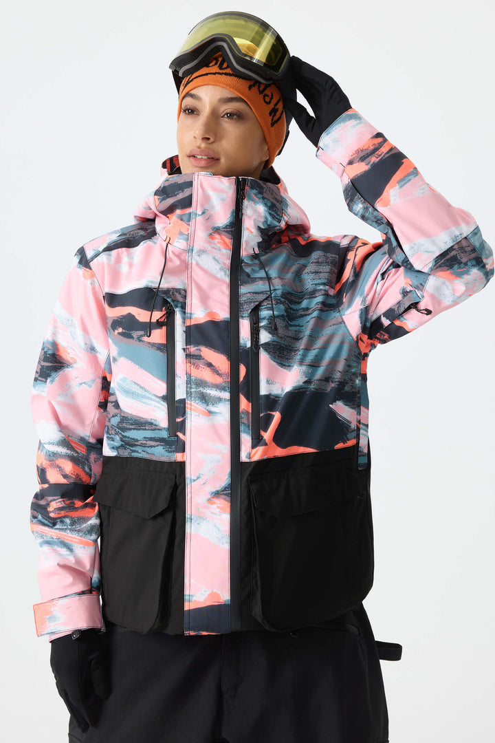 Women's Splatter Printed Two-Tone Performance Insulated Snow Jacket