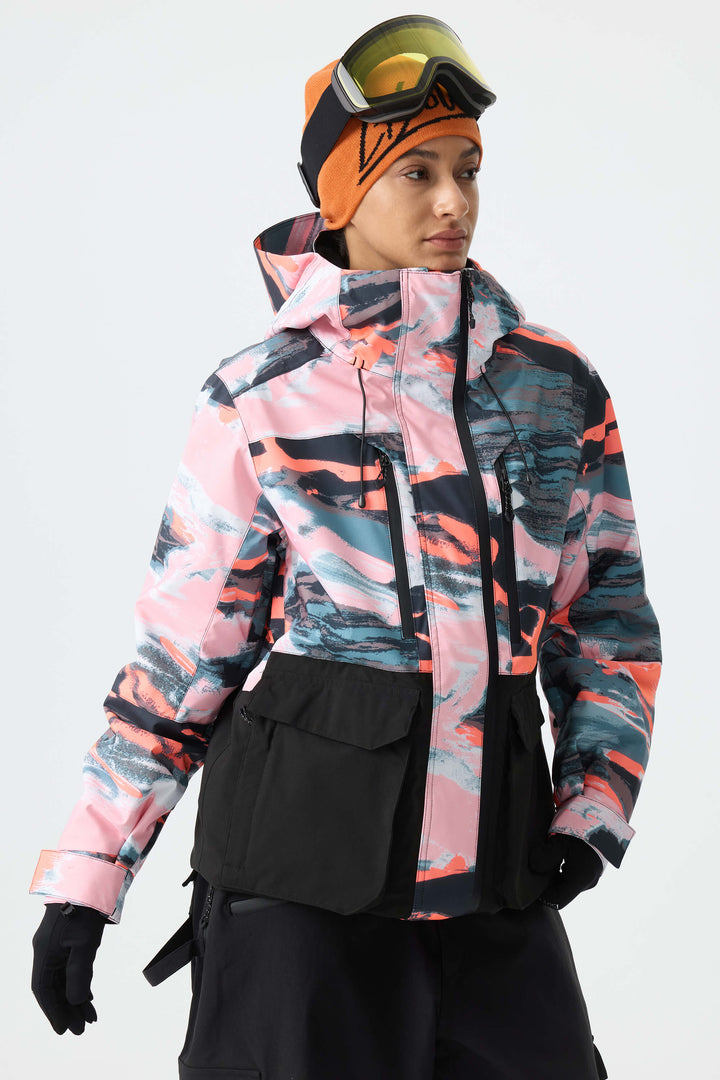 Women's Splatter Printed Two-Tone Performance Insulated Snow Jacket