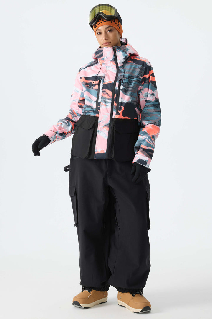 Women's Splatter Printed Two-Tone Performance Insulated Snow Jacket