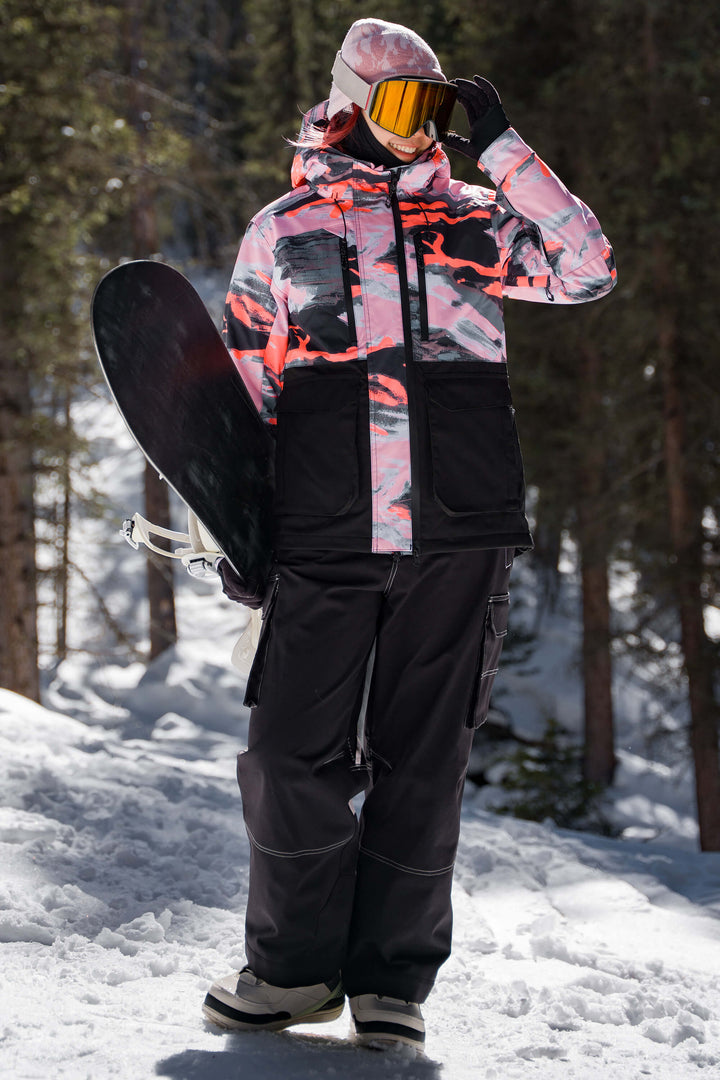 Women's Splatter Printed Two-Tone Performance Insulated Snow Jacket