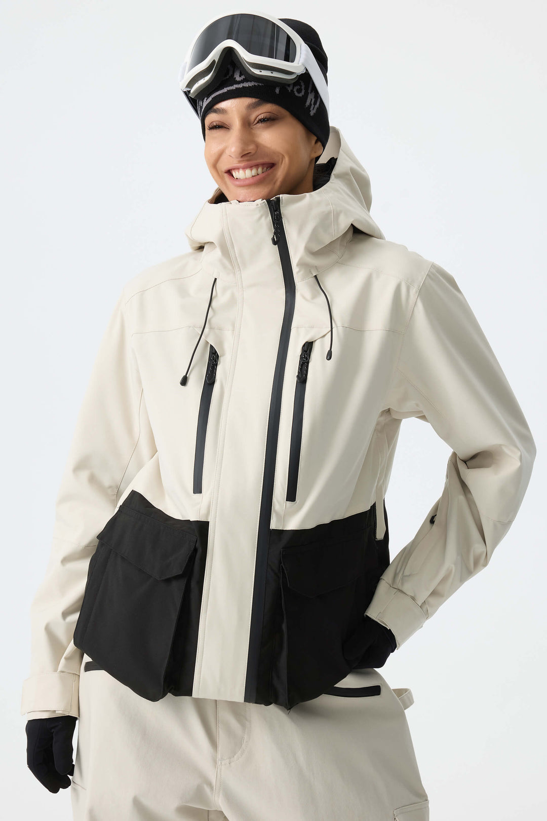 Dames sneeuwjas in felroze tweekleurig design