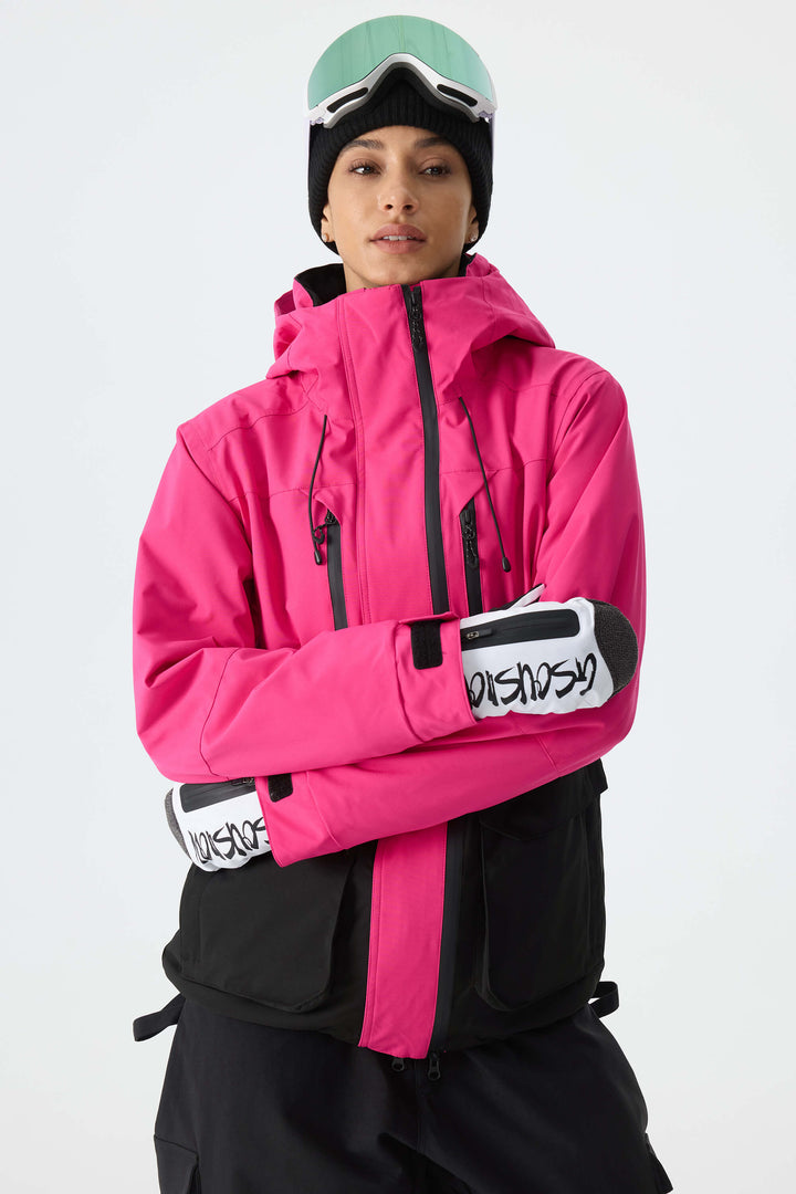 Dames sneeuwjas in felroze tweekleurig design