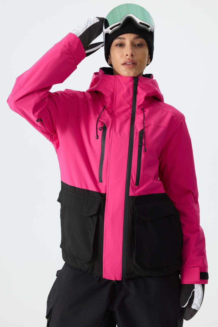 Dames sneeuwjas in felroze tweekleurig design