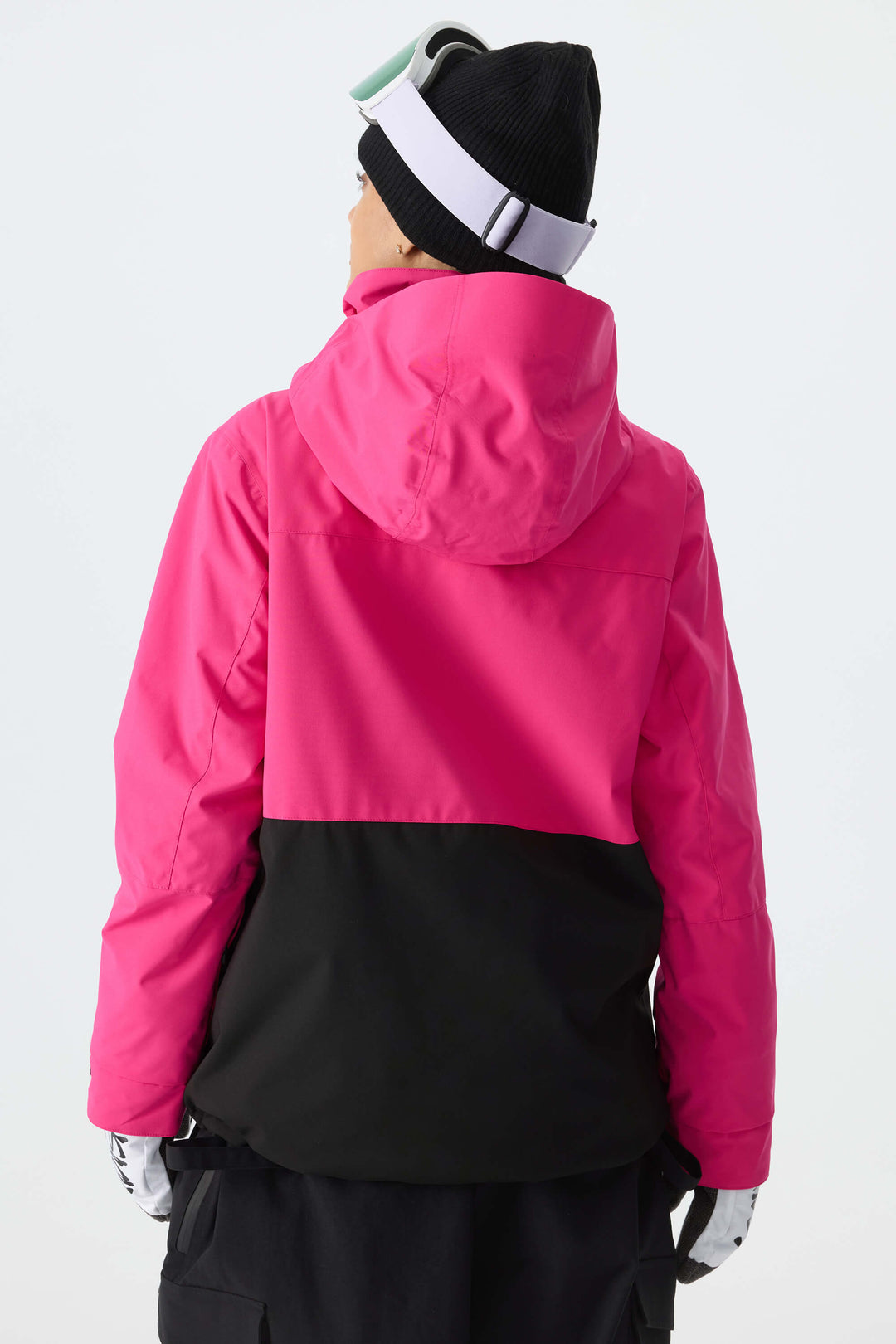 Dames sneeuwjas in felroze tweekleurig design