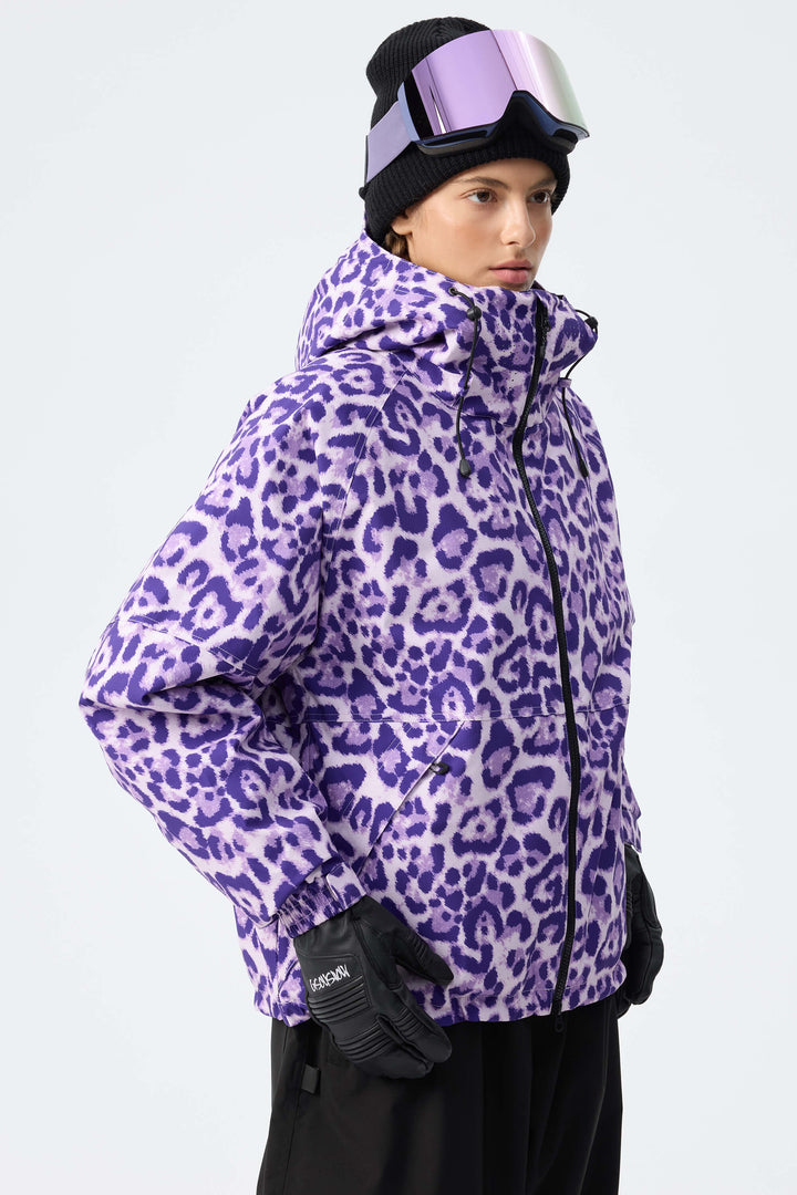 Women's Violet Leopard Recycled Minimalist Insulated Snow Jacket