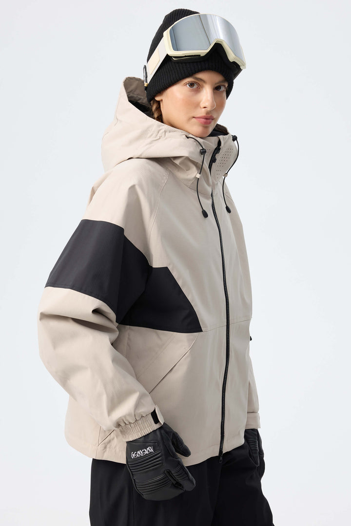 Women's Brown Retro Alpine Colorblock Insulated Snow Jacket