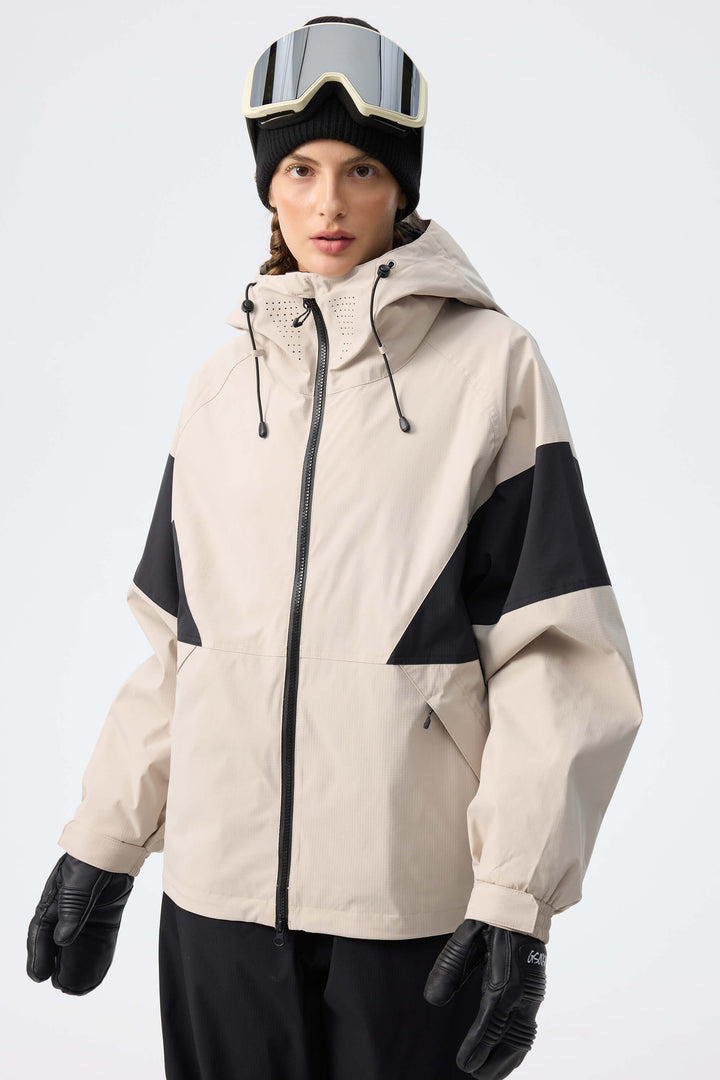 Women's Oat Milk Retro Alpine Colorblock Insulated Snow Jacket