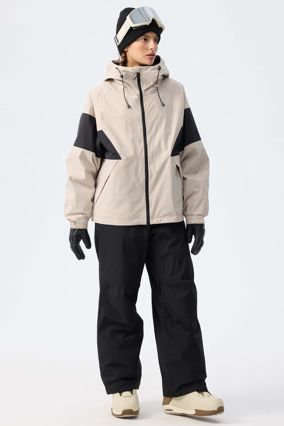 Women's Light Grey Retro Alpine Colorblock Insulated Snow Jacket