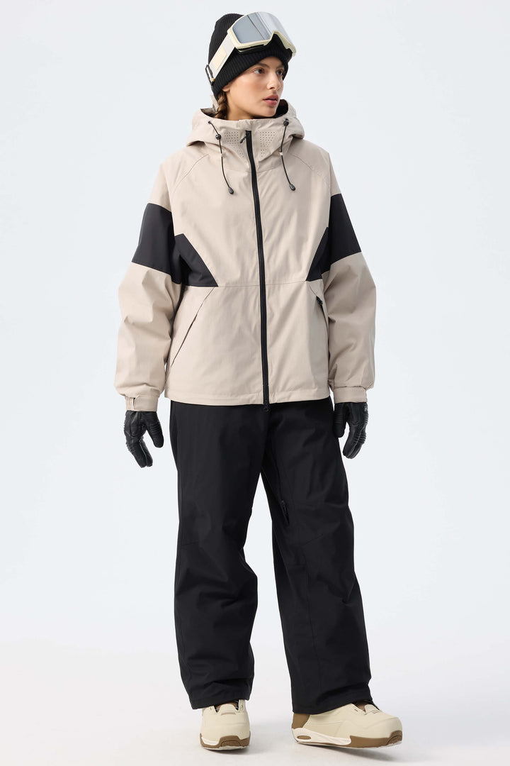 Women's Light Grey Retro Alpine Colorblock Insulated Snow Jacket