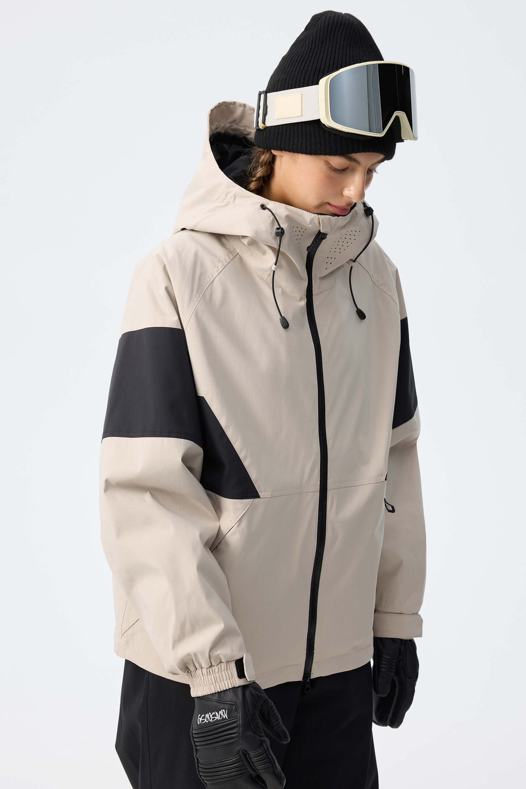 Women's Oat Milk Retro Alpine Colorblock Insulated Snow Jacket