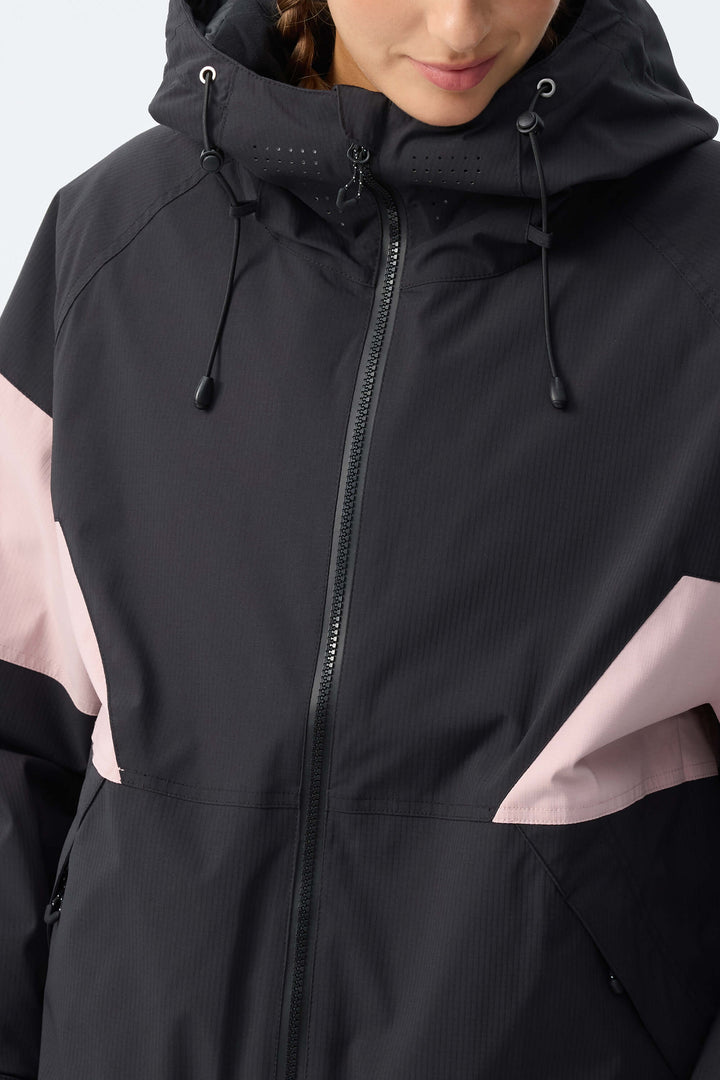 Women's Pink & Black Retro Alpine Colorblock Insulated Snow Jacket