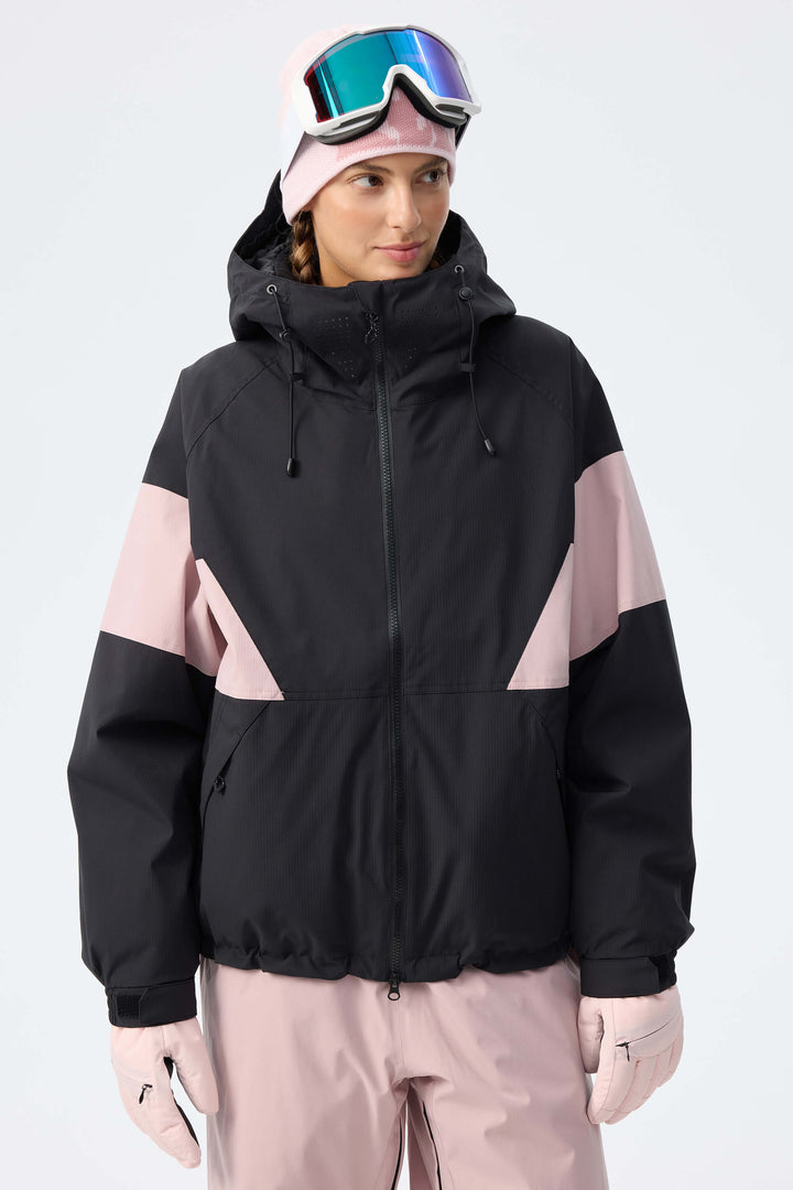 Women's Brown Retro Alpine Colorblock Insulated Snow Jacket