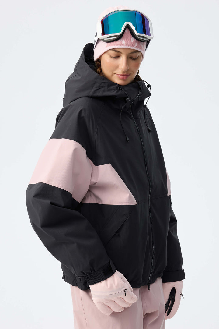 Women's Brown Retro Alpine Colorblock Insulated Snow Jacket