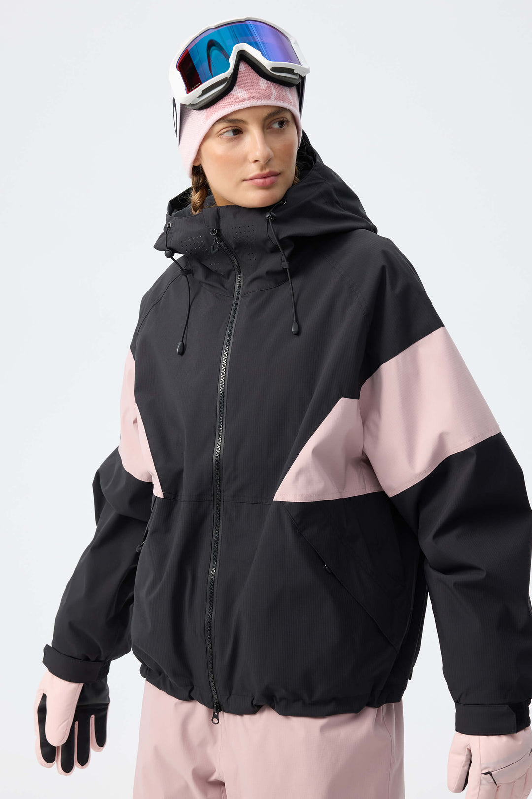 Women's Pink & Black Retro Alpine Colorblock Insulated Snow Jacket