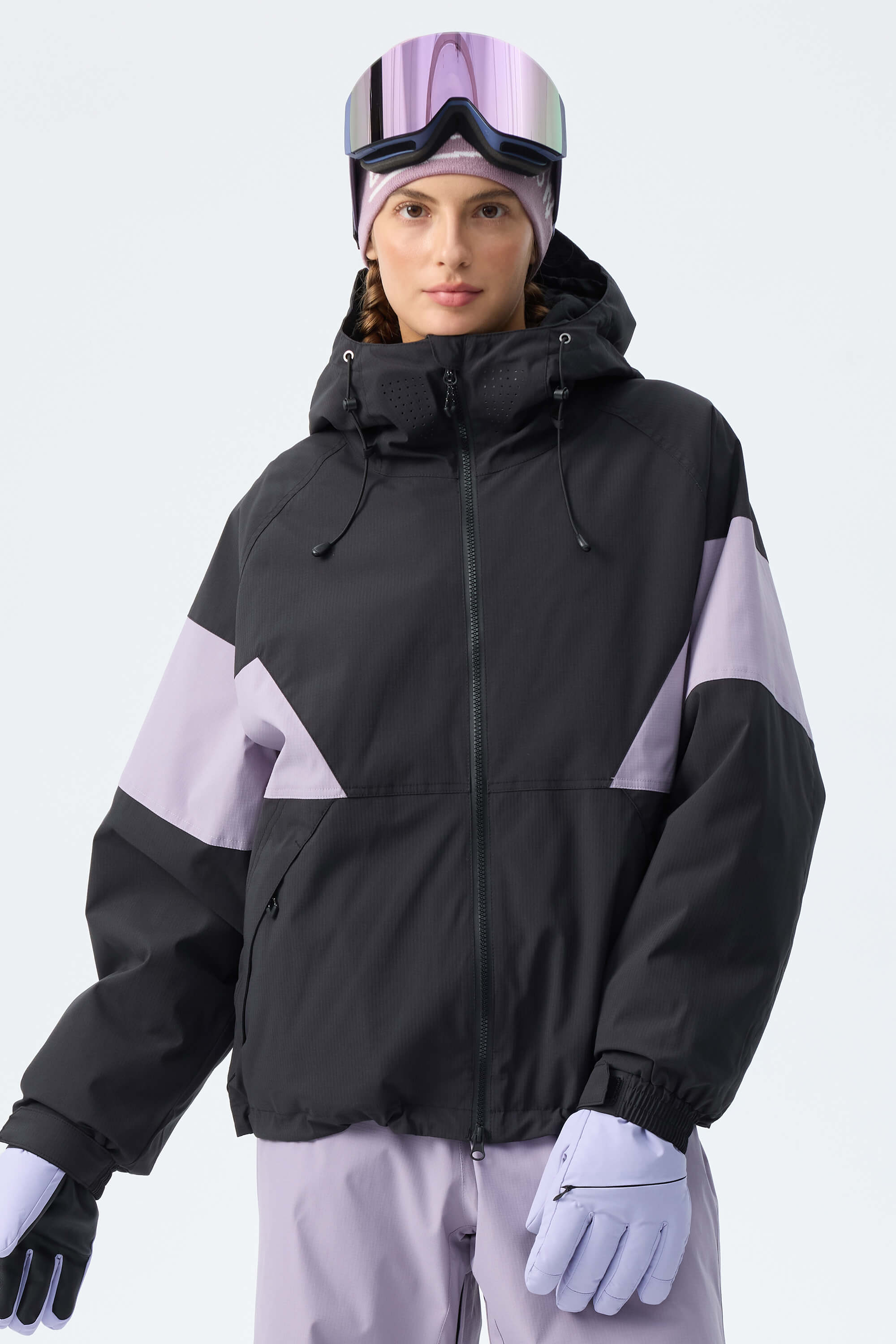 Women's Lavender & Black Retro Alpine Colorblock Insulated Snow