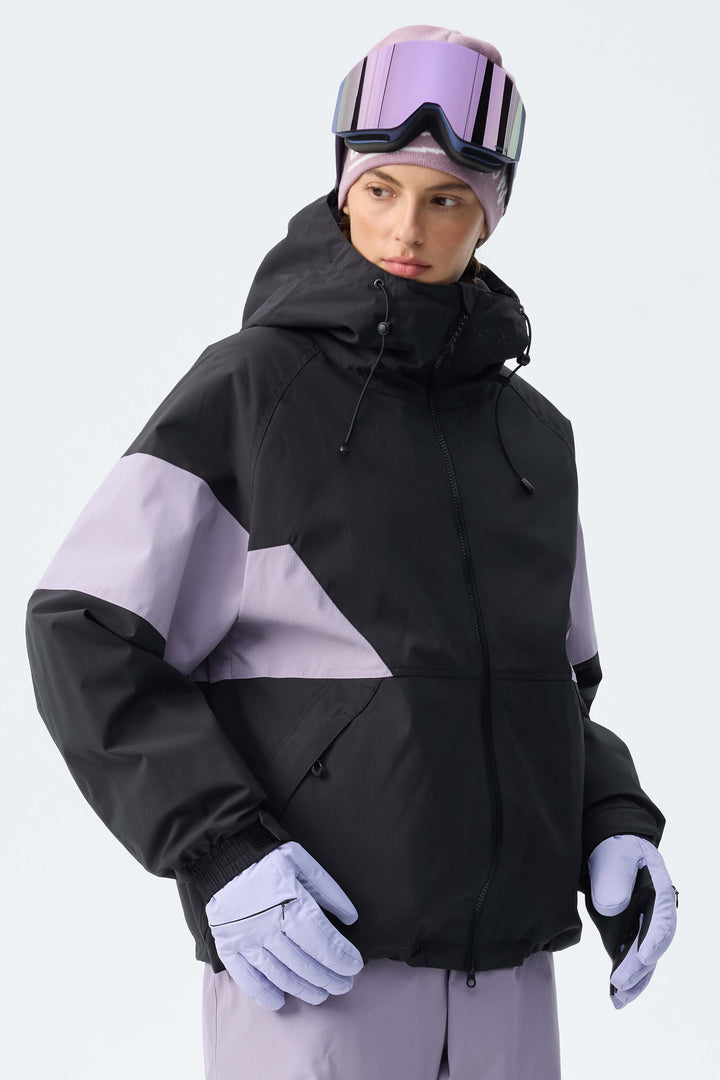 Women's Light Grey Retro Alpine Colorblock Insulated Snow Jacket