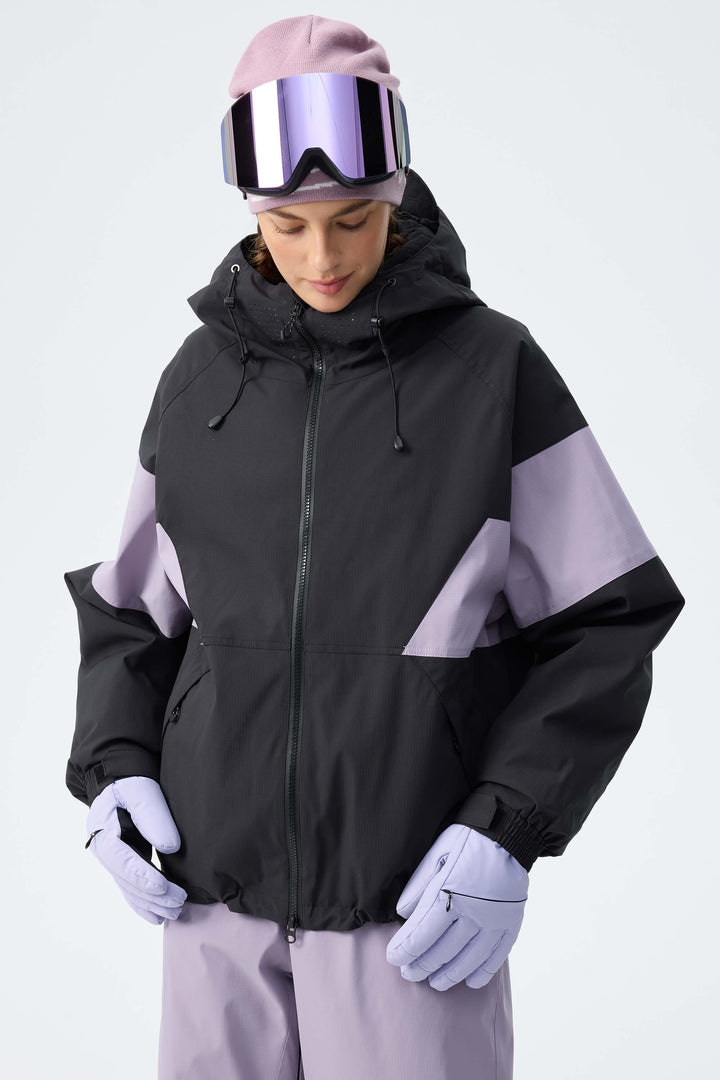 Women's Purple & Black Retro Alpine Colorblock Insulated Snow Jacket