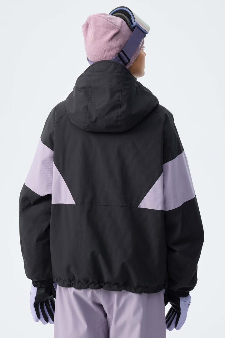 Women's Purple & Black Retro Alpine Colorblock Insulated Snow Jacket