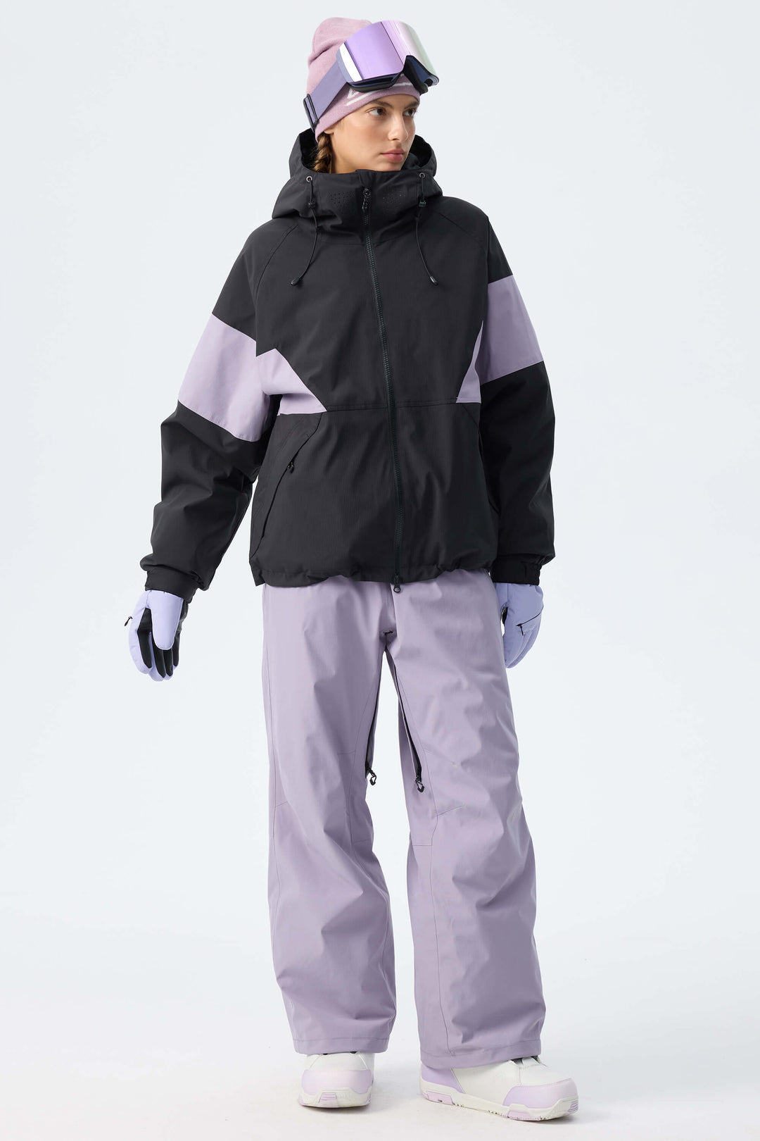 Women's Purple & Black Retro Alpine Colorblock Insulated Snow Jacket