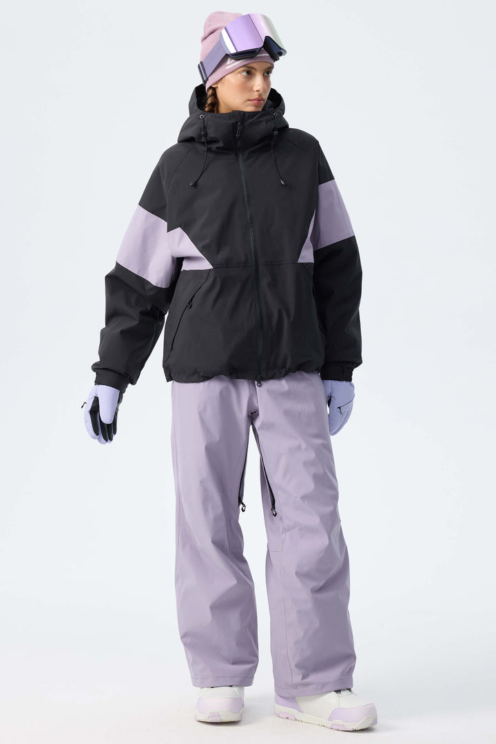 Women's Purple & Black Retro Alpine Colorblock Insulated Snow Jacket