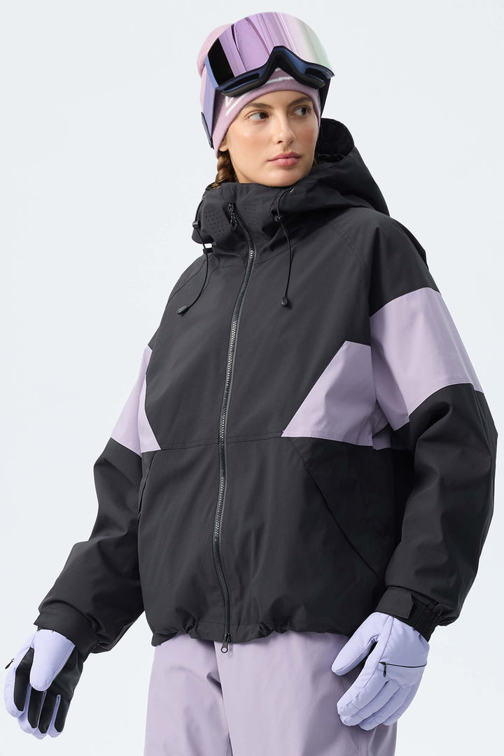 Women's Brown Retro Alpine Colorblock Insulated Snow Jacket