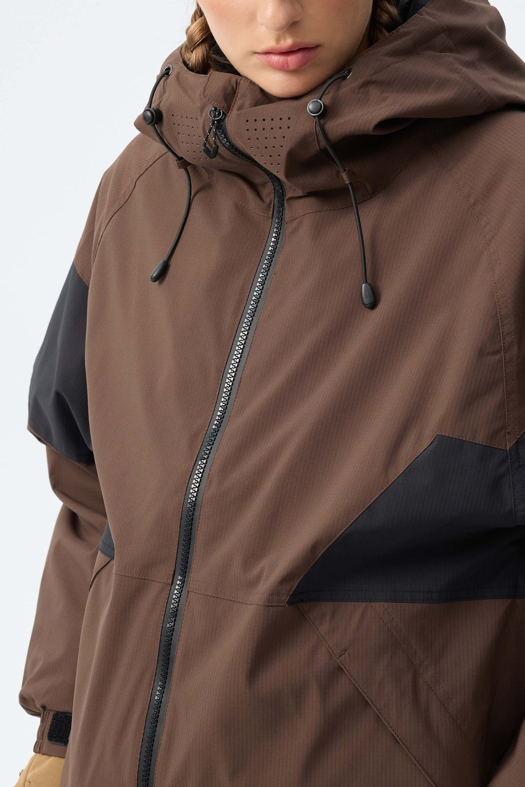 Women's Brown Retro Alpine Colorblock Insulated Snow Jacket