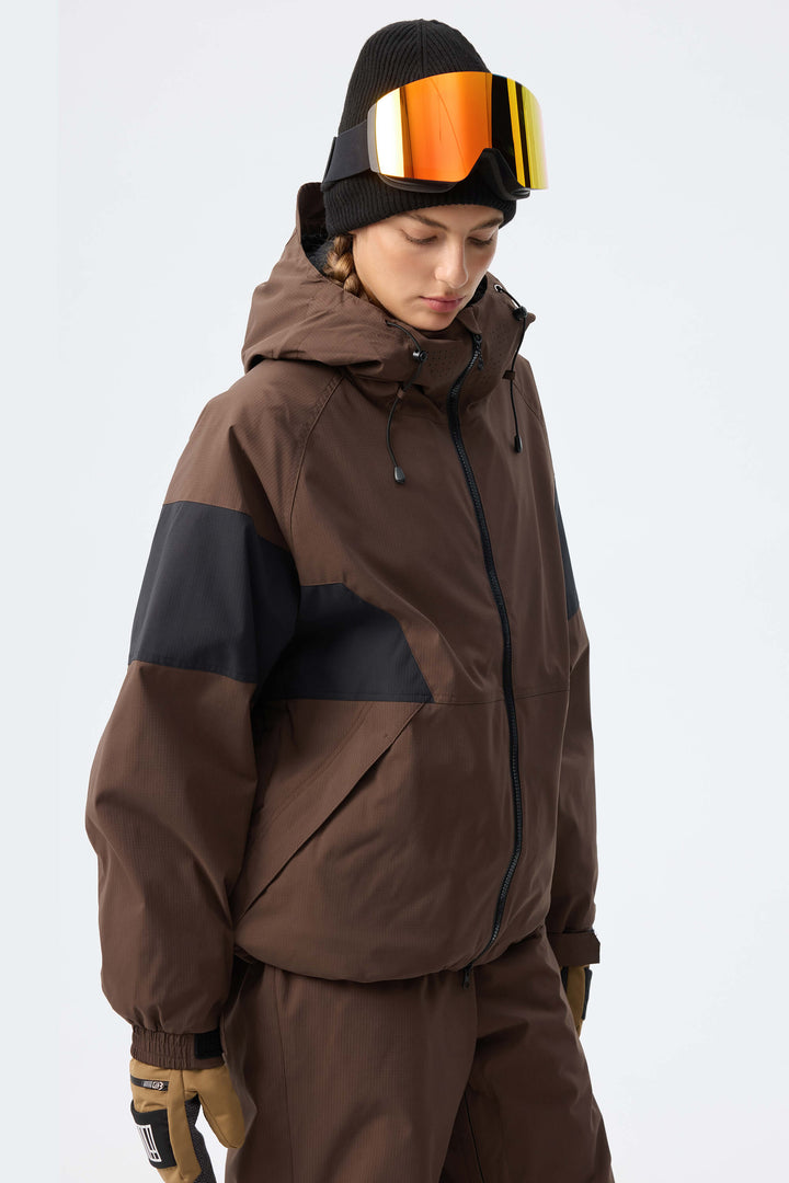 Women's Brown Retro Alpine Colorblock Insulated Snow Jacket