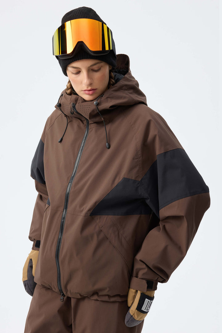 Women's Light Grey Retro Alpine Colorblock Insulated Snow Jacket