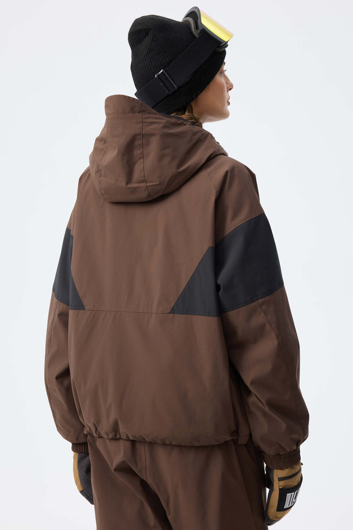 Women's Brown Retro Alpine Colorblock Insulated Snow Jacket