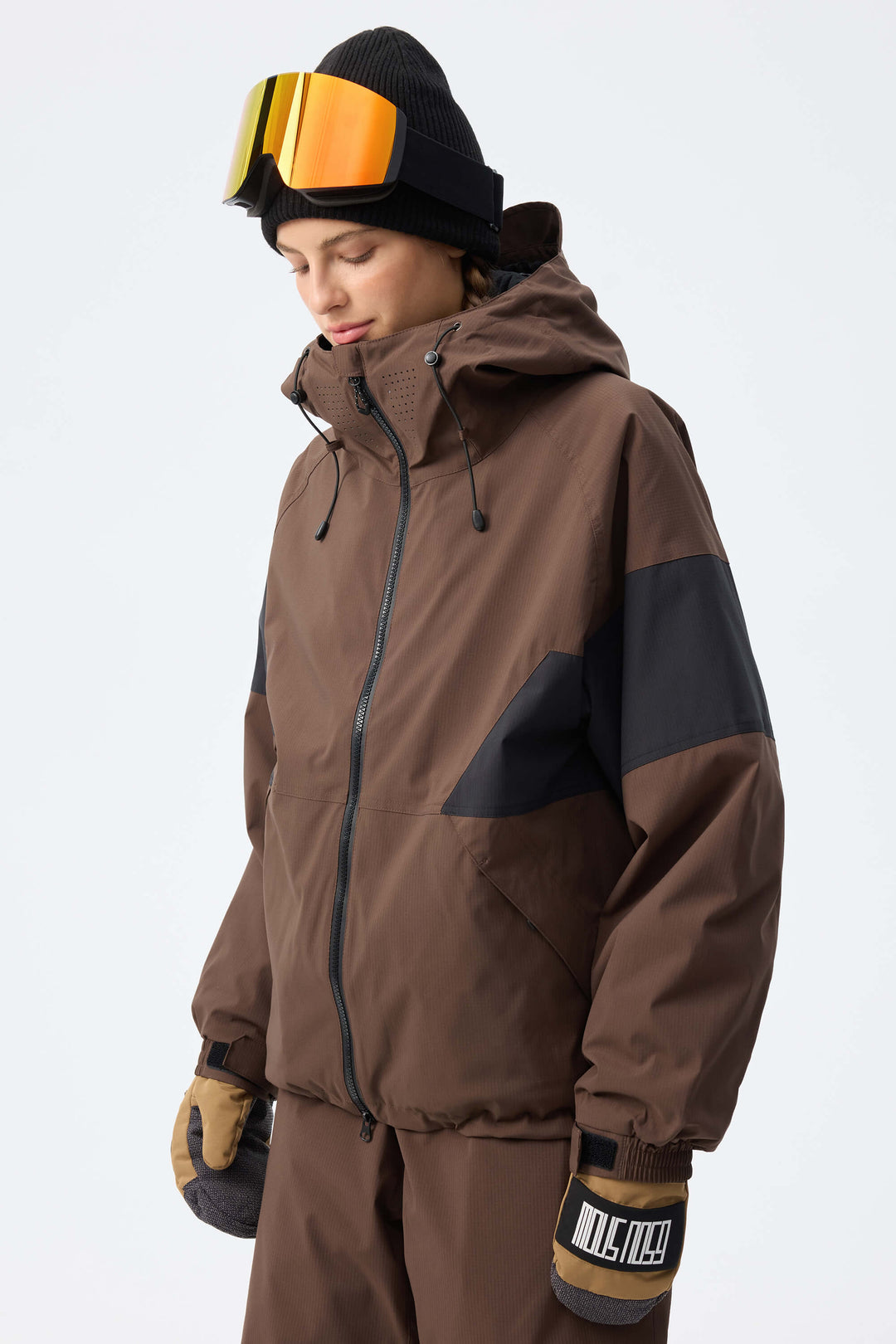 Women's Brown Retro Alpine Colorblock Insulated Snow Jacket