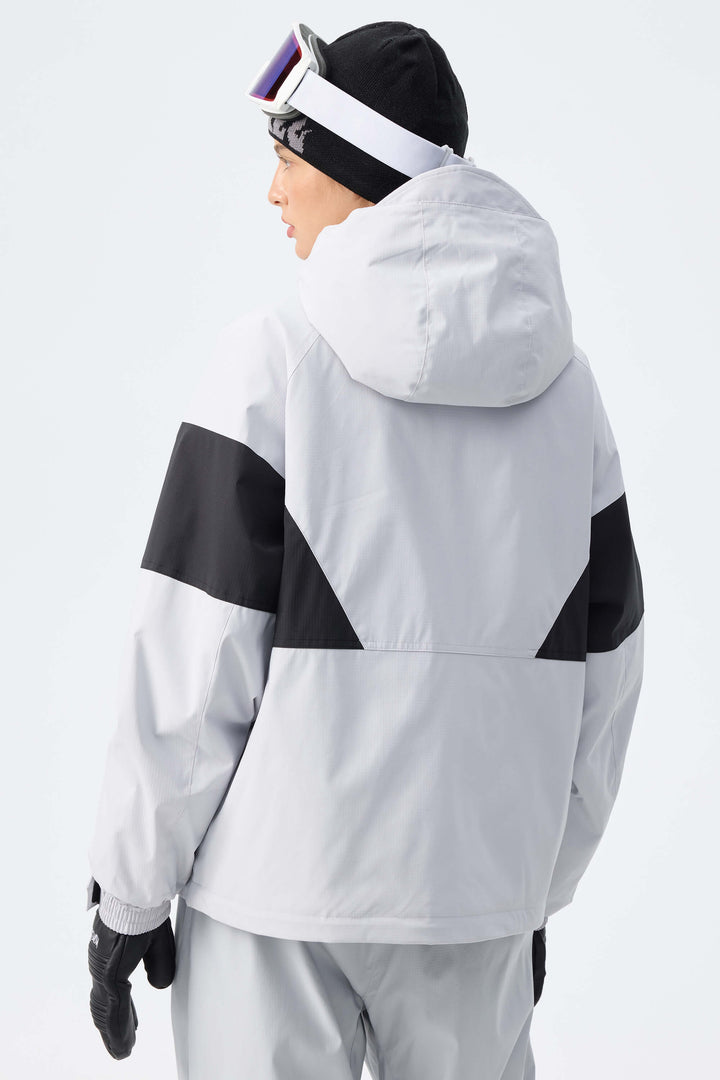Women's Light Grey Retro Alpine Colorblock Insulated Snow Jacket