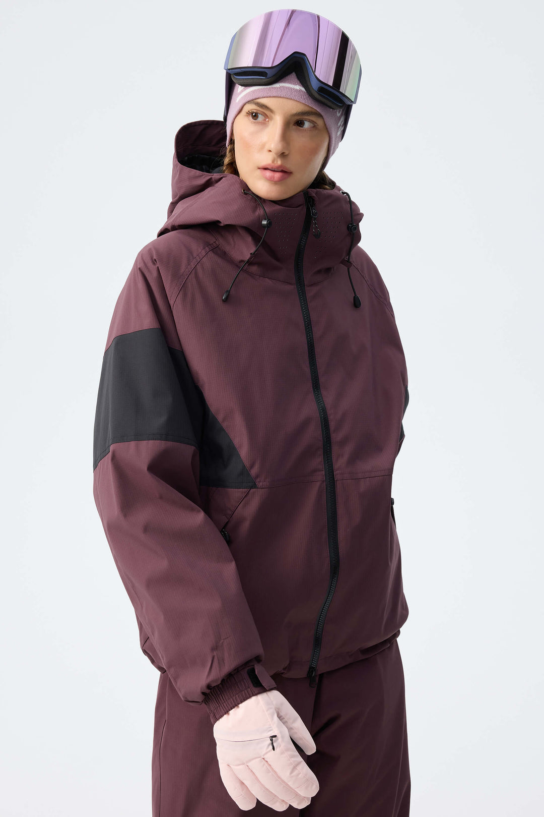 Women's Plum Noir Retro Alpine Colorblock Insulated Snow Jacket