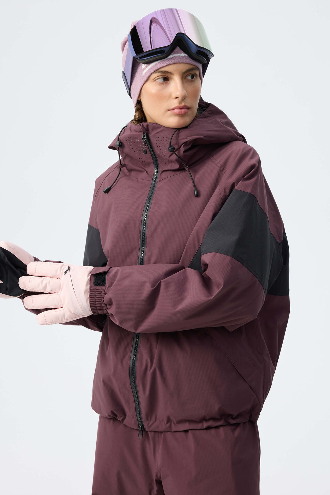 Women's Brown Retro Alpine Colorblock Insulated Snow Jacket