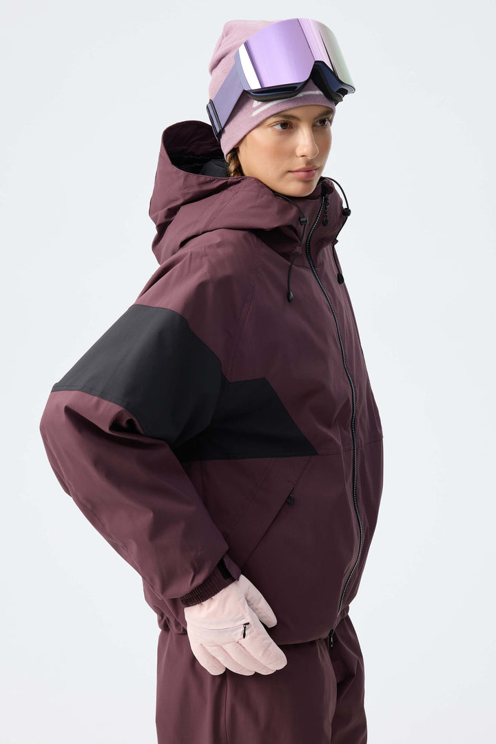 Women's Plum Noir Retro Alpine Colorblock Insulated Snow Jacket