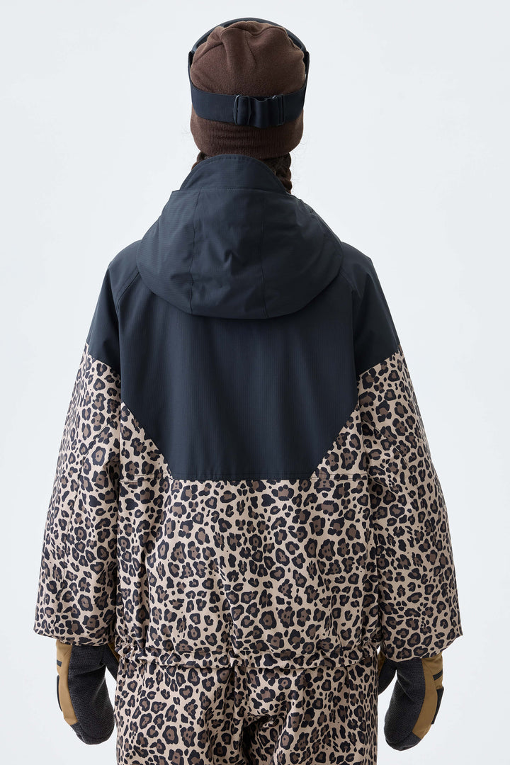Women's Black & Leopard V-Panel Colorblock Insulated Snow Jacket