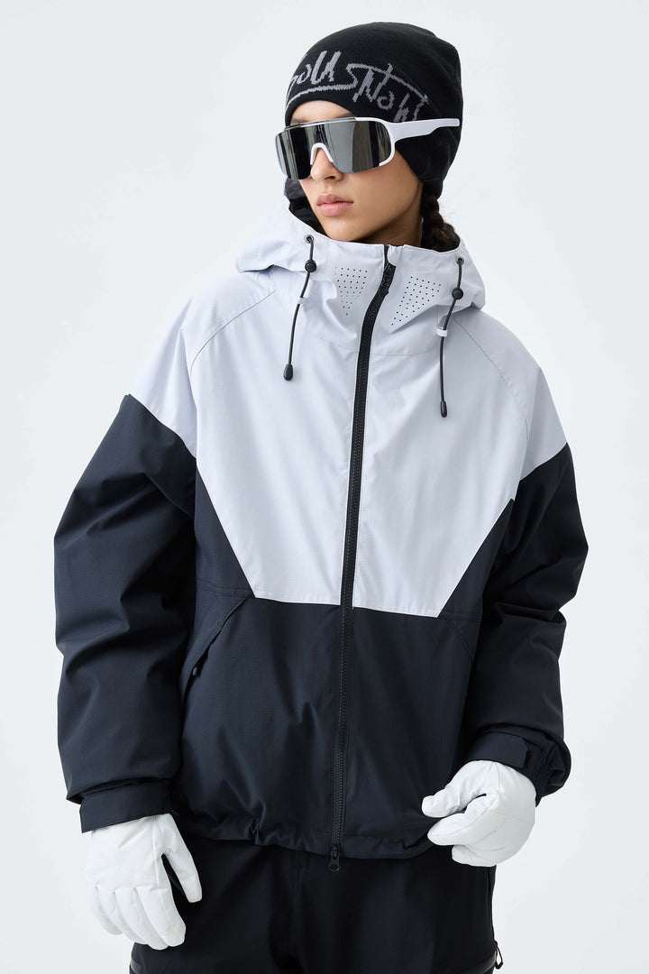 Women's Black & Leopard V-Panel Colorblock Insulated Snow Jacket