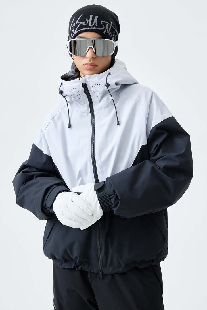 Women's Light Grey & Black V-Panel Colorblock Insulated Snow Jacket