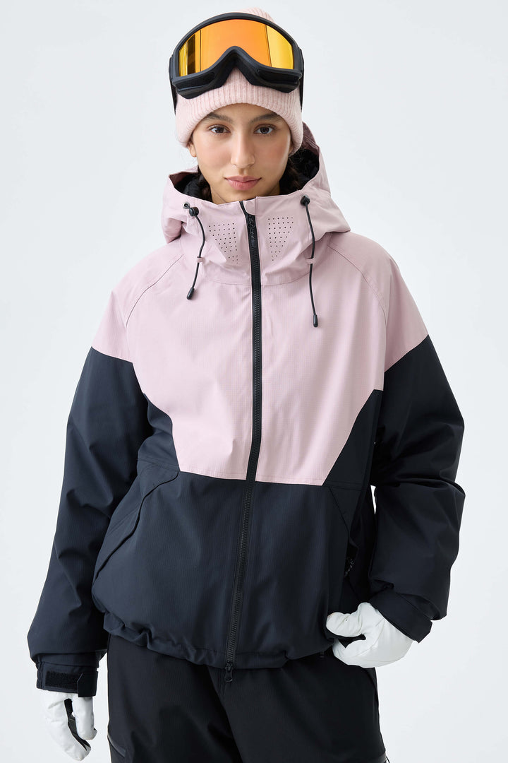Women's Black & Leopard V-Panel Colorblock Insulated Snow Jacket